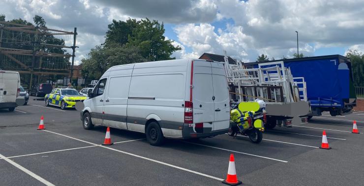 A combined operation in Long Eaton on 21st June saw vehicles being pulled into the West Park Leisure Centre Car Park with drivers spoken to about road safety elements (Credit: Derbyshire Police)