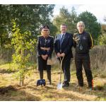 Image (1): Jon Collins, Head of Land-Based Studies with the Lord Lieutenant of Derbyshire, Mrs Elizabeth Fothergill CBE, and Paul Foskett, Teacher of Countryside and Arboriculture at the planting ceremony for Little Park Wood.