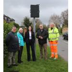 Pictured beside the new sign are: DCC Cabinet Member for Highways Assets and Transport, Cllr Kewal Singh Athwal, centre right, Derbyshire Police and Crime Commissioner Angelique Foster, centre left, Kilburn Parish Council Chairman Cllr David Hall, left, D