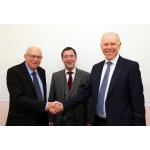 From left to right, Brian Sutton, his successor Stephen Foulkes and MD Kevin Slack