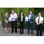 (L-R)  Detective Chief Inspector Kerry Pope; Cllr Chris Poulter, Leader of Derby City Council; Police and Crime Commissioner Angelique Foster; Cllr Barry Lewis, Leader of Derbyshire County Council; and Assistant Chief Constable Michelle Shooter