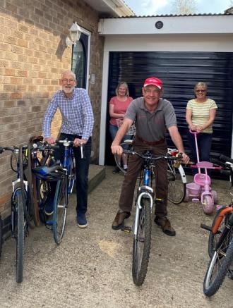 All shapes and sizes - from left to right - Pete Wearn, Barbara James, Paul Wilcox, Pauline Wilcock and some of the restored bikes being sold for charity