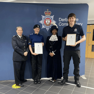 Michelle Shooter - Assistant Chief Constable, Ruby Preston, Theresa Peltier - High Sheriff of Derbyshire and Luke Preston (brother and sister)
