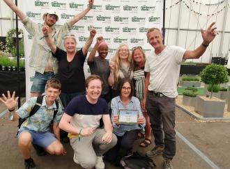 Images of the winning team (right Mike Baldwin, Horticulture Lecturer) and the garden. 