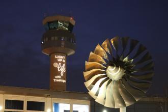 East Midlands Airport control tower lights up to support local hospice appeal