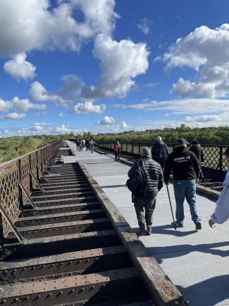 Growing Lives walkers cross Bennerley Viaduct