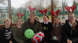 Head teacher and pupils from Shardlow School help launch Treetops Reindeer Dash