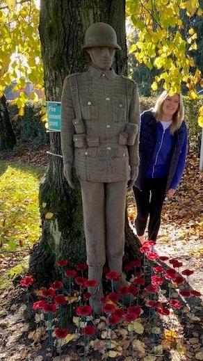 Jilly Crofts with her crocheted soldier