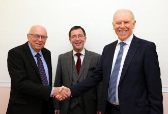 From left to right, Brian Sutton, his successor Stephen Foulkes and MD Kevin Slack