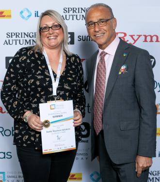 Sarah Banks with Theo Paphitis