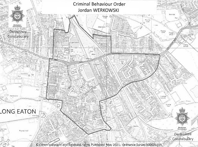 The exclusion zone in Long Eaton within which Jordan Werkowski-Freeman should not be seen