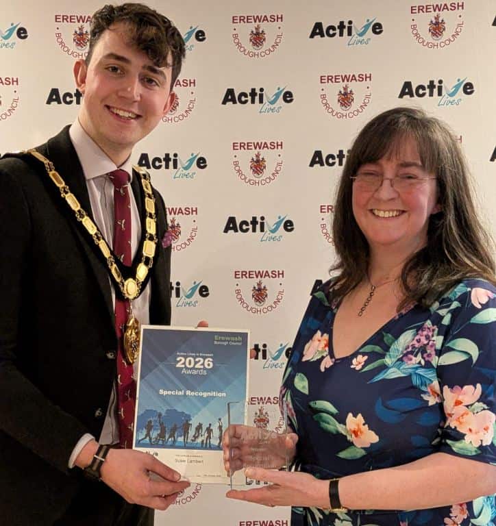 Active Lives winner Susie with Erewash Mayor Cllr Harry Atkinson (Credit: EBC)