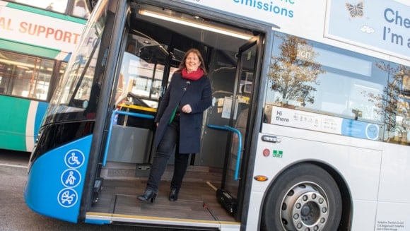Mayor Claire Ward on board one of the region's buses (Credit: Onclusive News)