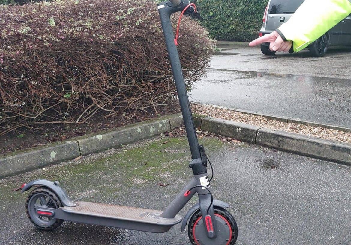 This e scooter was seized by Derbyshire police - one of hundreds its taken in over a year. Image by Derbyshire Police (Mercia and Hilton Police SNT).